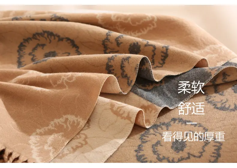 Women Winter Scarf Grey Tassel Double Sided Warm Neck Protection — feature 4