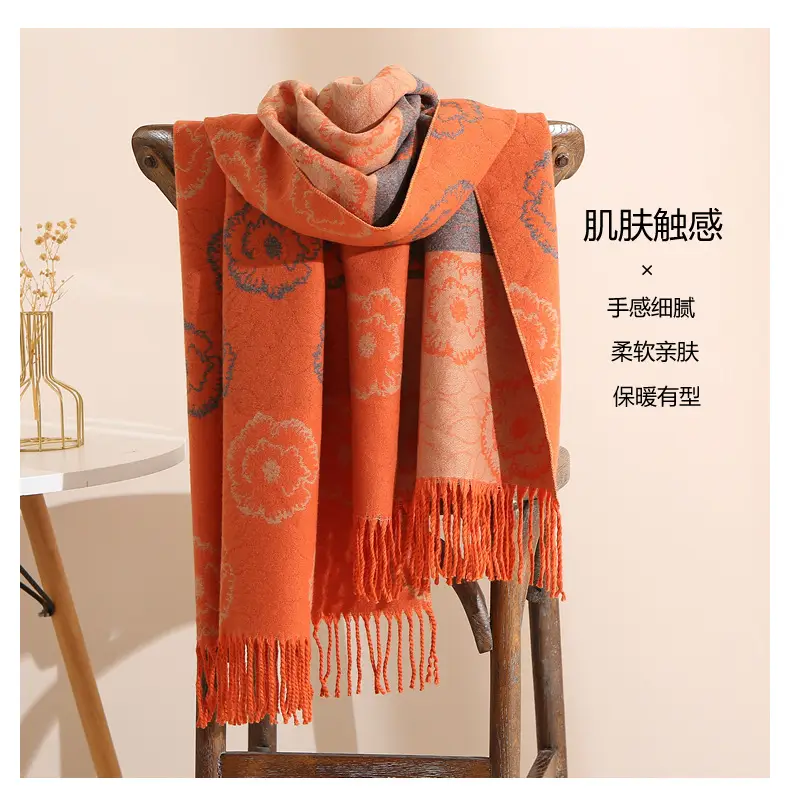 Women Winter Scarf Grey Tassel Double Sided Warm Neck Protection — feature 6