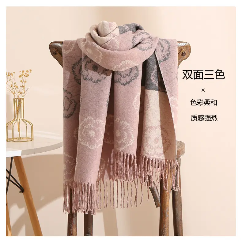 Women Winter Scarf Grey Tassel Double Sided Warm Neck Protection — feature 8