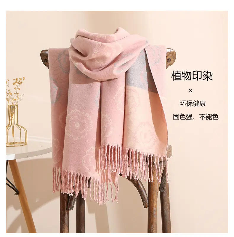 Women Winter Scarf Grey Tassel Double Sided Warm Neck Protection — feature 9