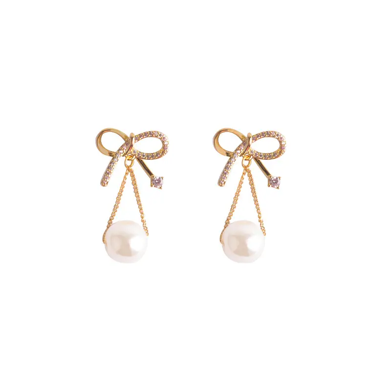 S925 Gold Bow Pearl Earrings for Women - Image 6