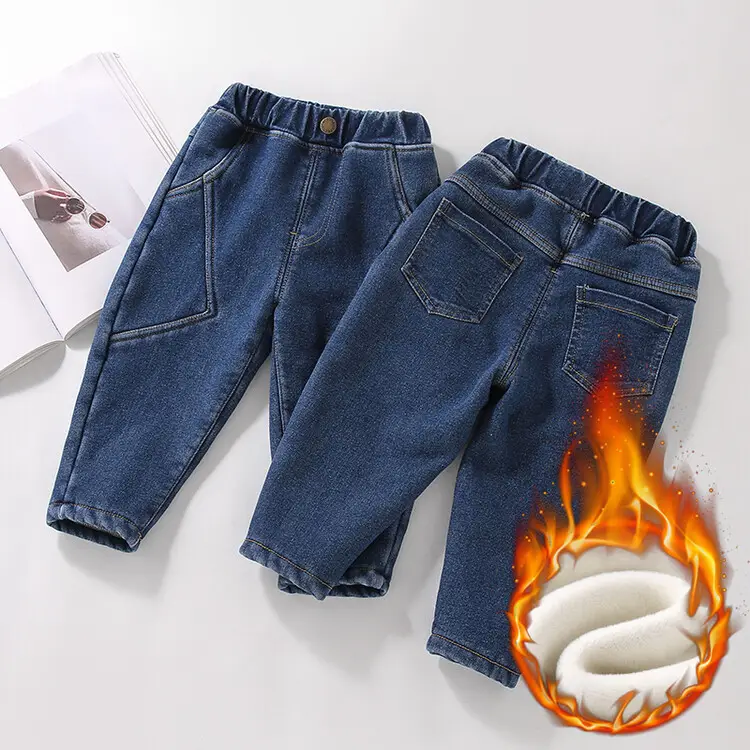 Men's Blue Denim Pants 2023 Winter Fleece Lined Thickened Stretch - Image 3