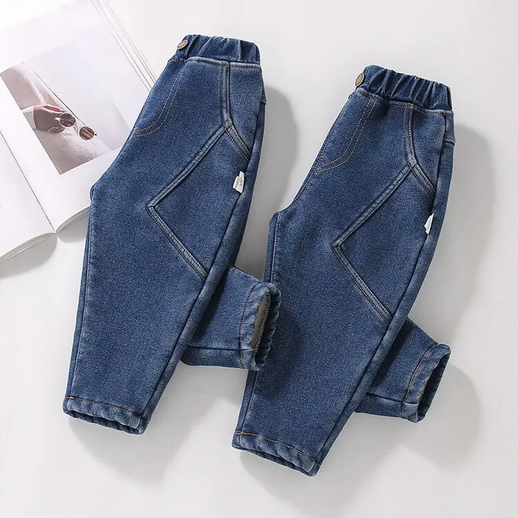 Men's Blue Denim Pants 2023 Winter Fleece Lined Thickened Stretch - Image 4