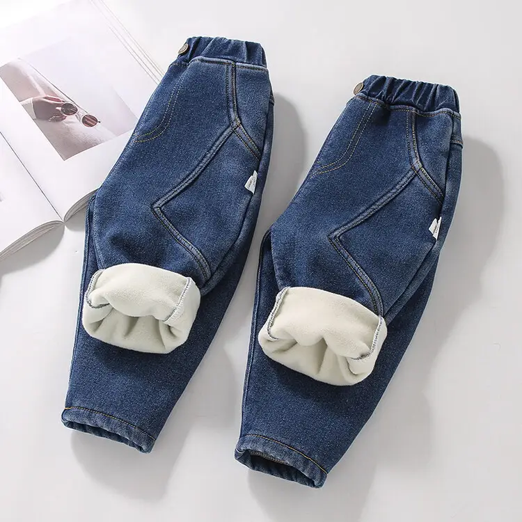 Men's Blue Denim Pants 2023 Winter Fleece Lined Thickened Stretch - Image 5