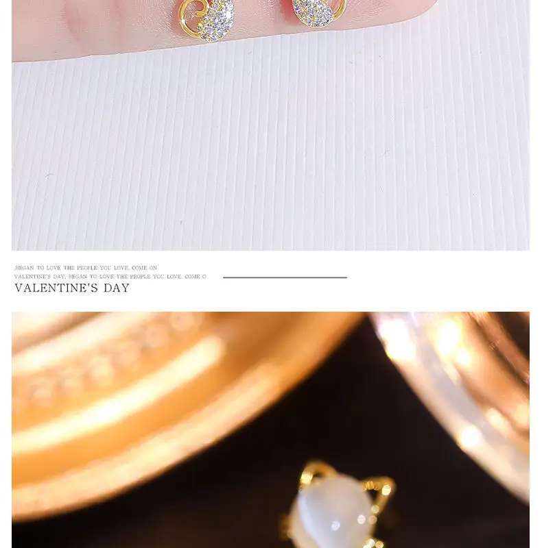 Cute Cat Earrings Women Gold Plated White Stone — feature 8