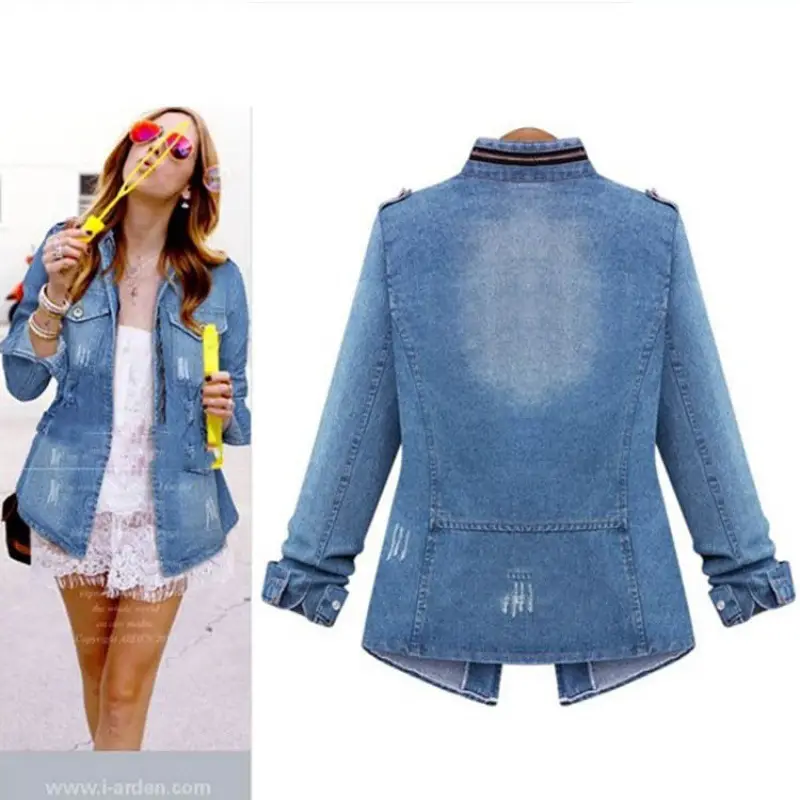 Women Denim Jacket Blue Long Sleeve Winter Style - Image 3