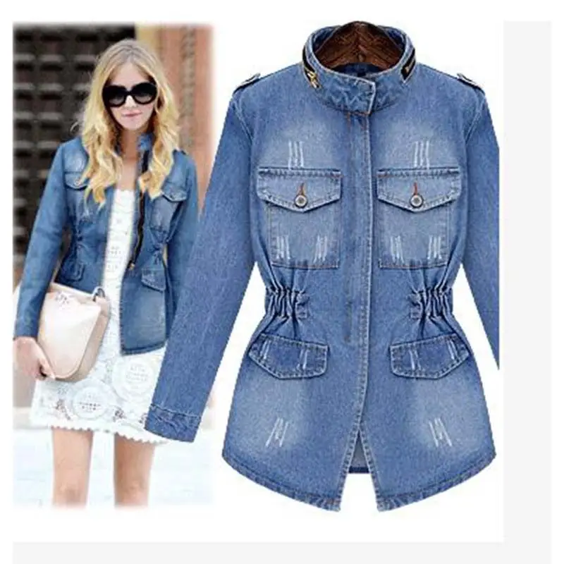 Women Denim Jacket Blue Long Sleeve Winter Style - Image 4