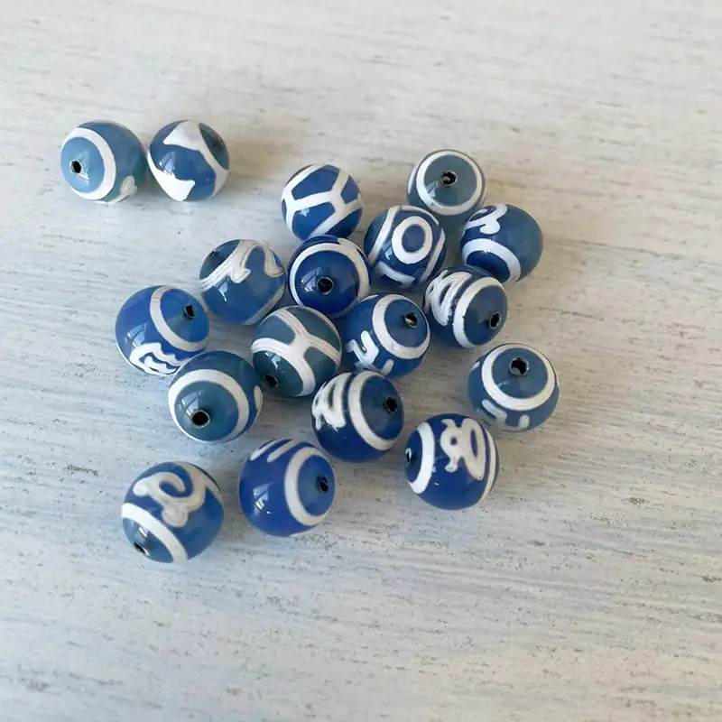 Blue Natural Agate Loose Beads 10mm High Gloss - Image 2