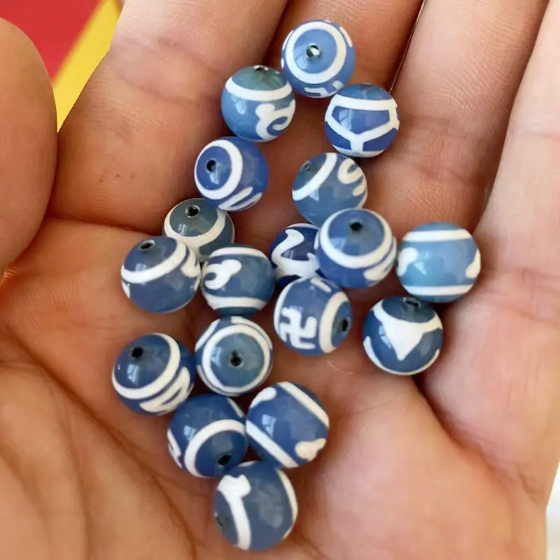 Blue Natural Agate Loose Beads 10mm High Gloss - Image 3