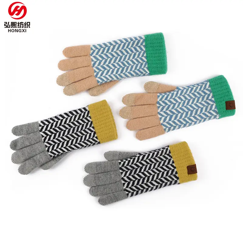 Japanese Wool Knitted Gloves Grey Winter Warm