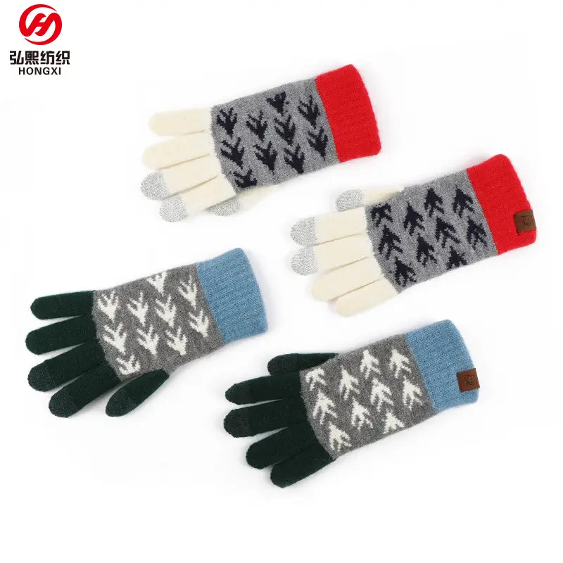 Japanese Wool Knitted Gloves Grey Winter Warm