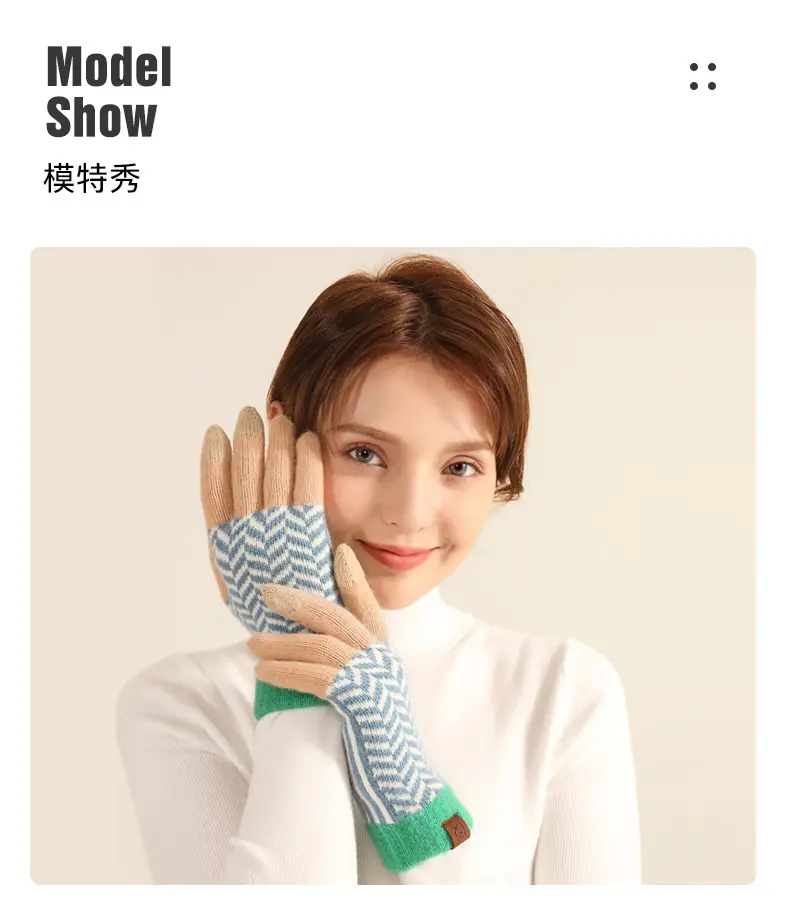 Japanese Wool Knitted Gloves Grey Winter Warm — feature 15