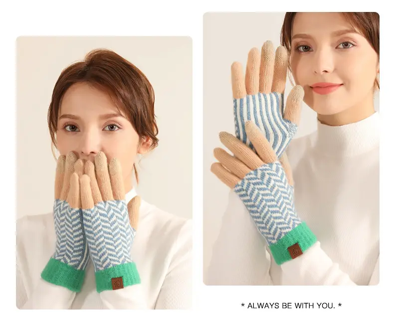 Japanese Wool Knitted Gloves Grey Winter Warm — feature 16