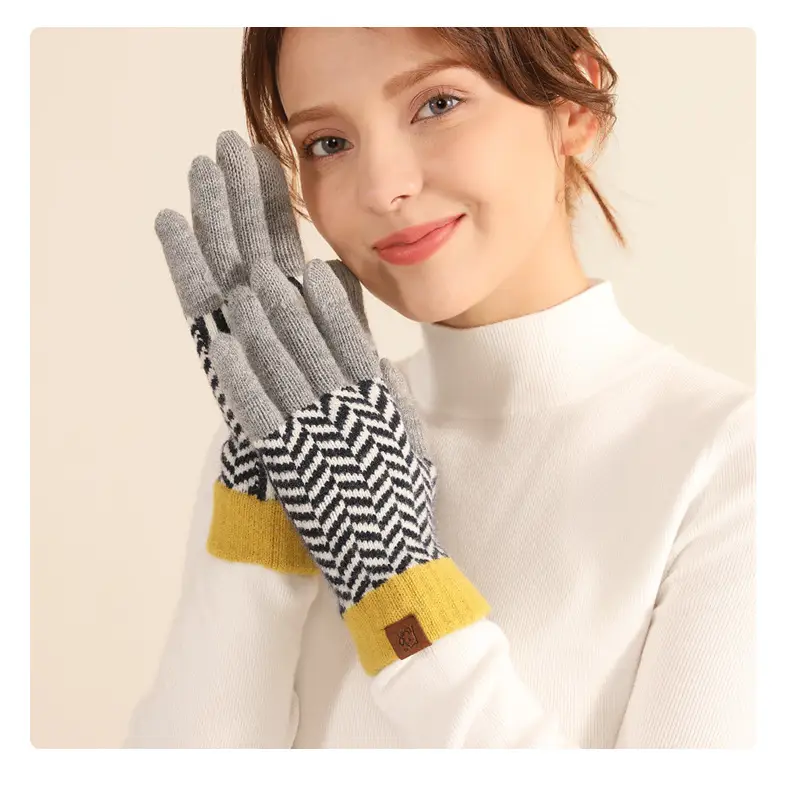Japanese Wool Knitted Gloves Grey Winter Warm — feature 17