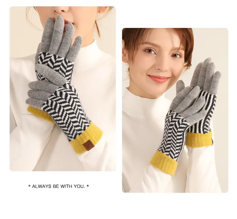 Japanese Wool Knitted Gloves Grey Winter Warm — feature 18