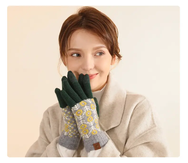 Japanese Wool Knitted Gloves Grey Winter Warm — feature 19