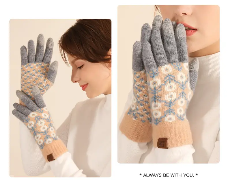 Japanese Wool Knitted Gloves Grey Winter Warm — feature 20