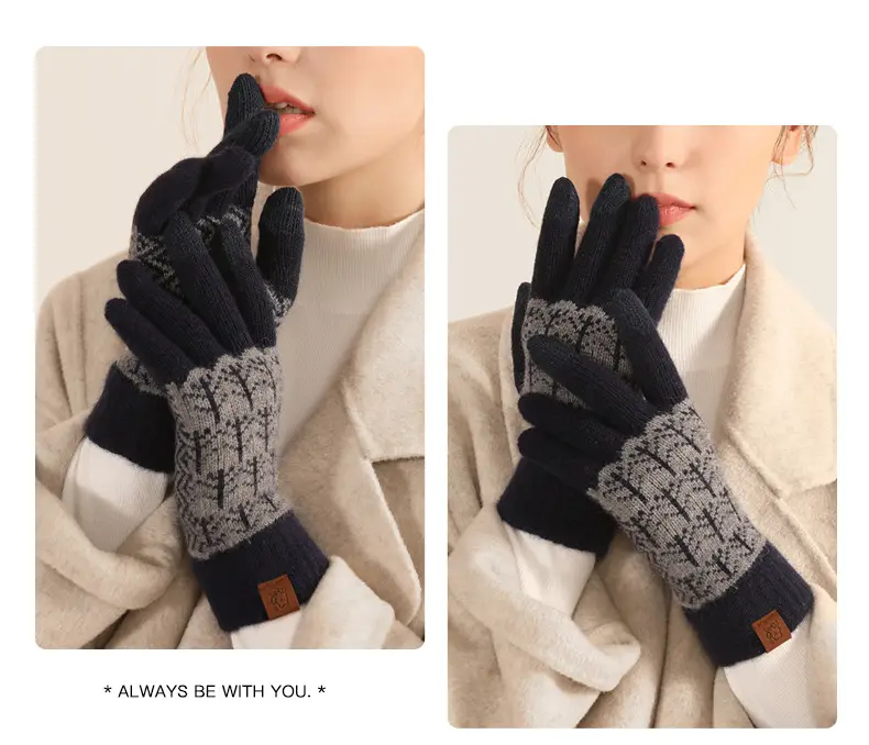 Japanese Wool Knitted Gloves Grey Winter Warm — feature 22