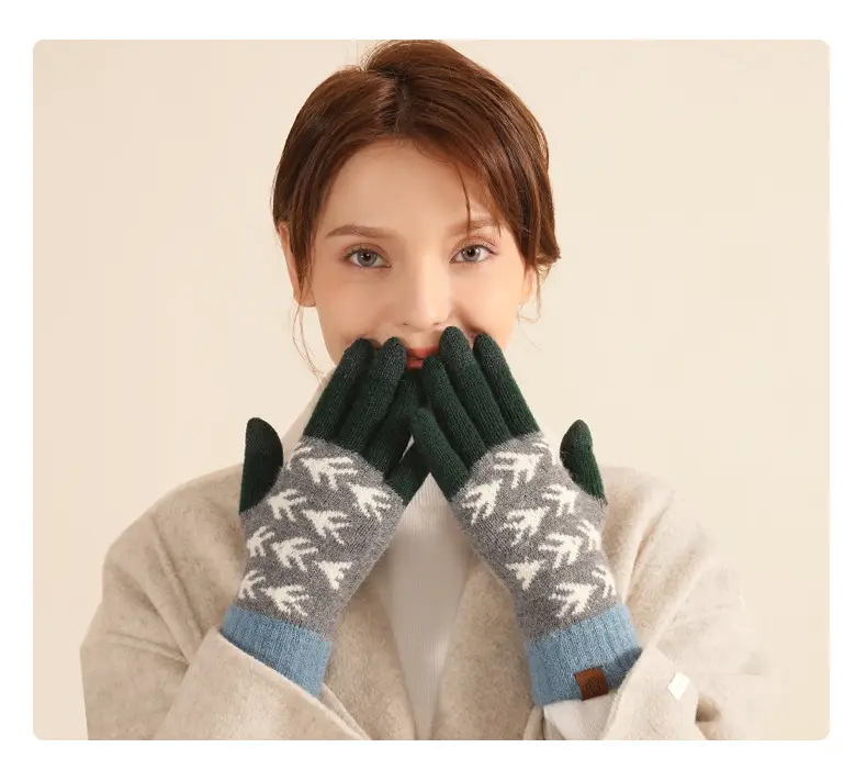 Japanese Wool Knitted Gloves Grey Winter Warm — feature 23