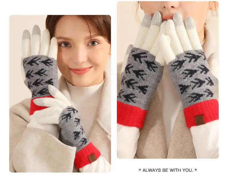 Japanese Wool Knitted Gloves Grey Winter Warm — feature 24