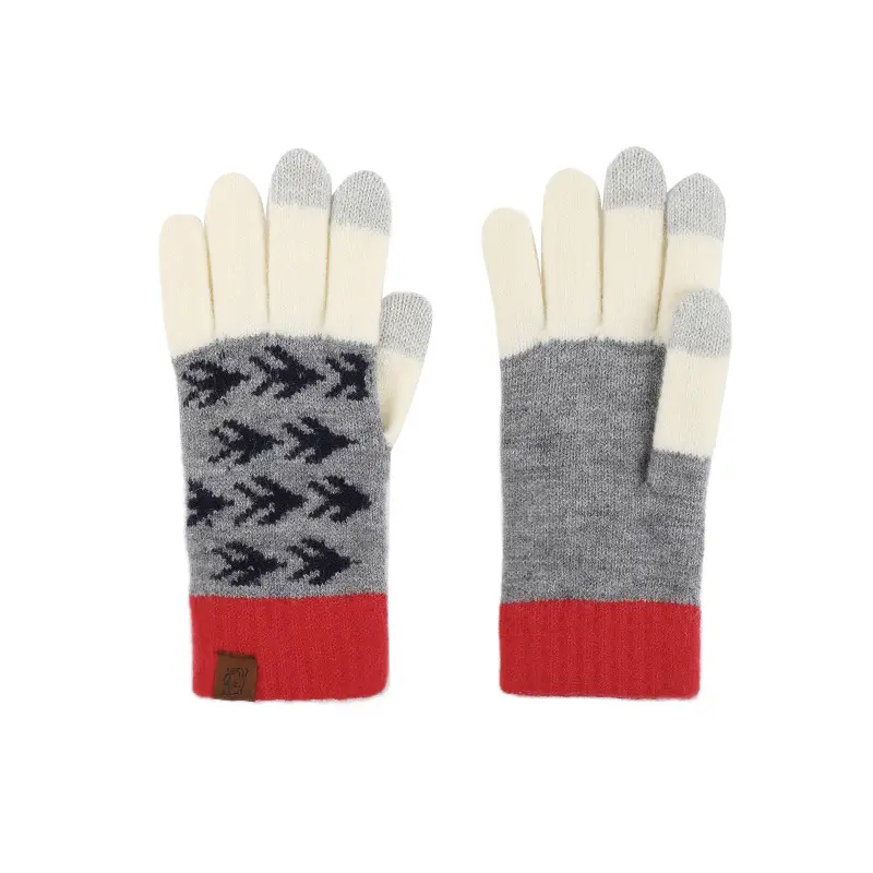 Japanese Wool Knitted Gloves Grey Winter Warm