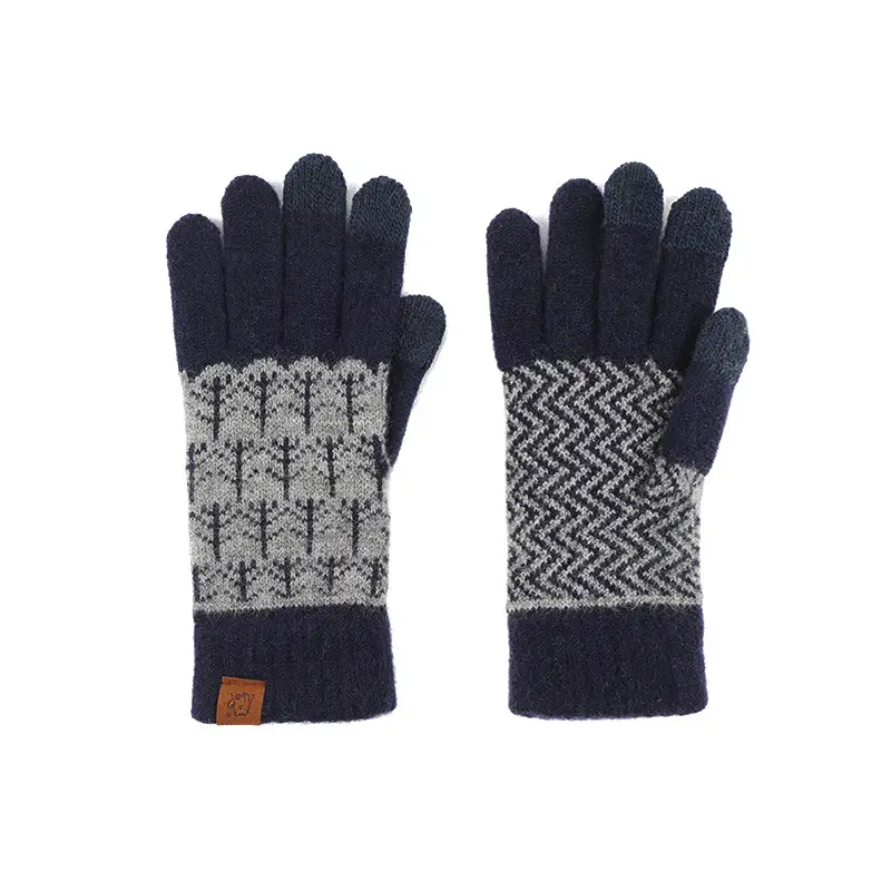 Japanese Wool Knitted Gloves Grey Winter Warm