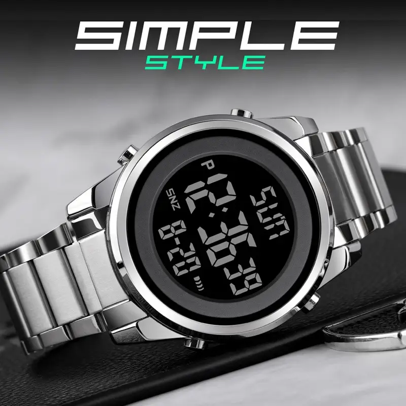 Skmei Digital Watch for Men Silver Stainless Steel