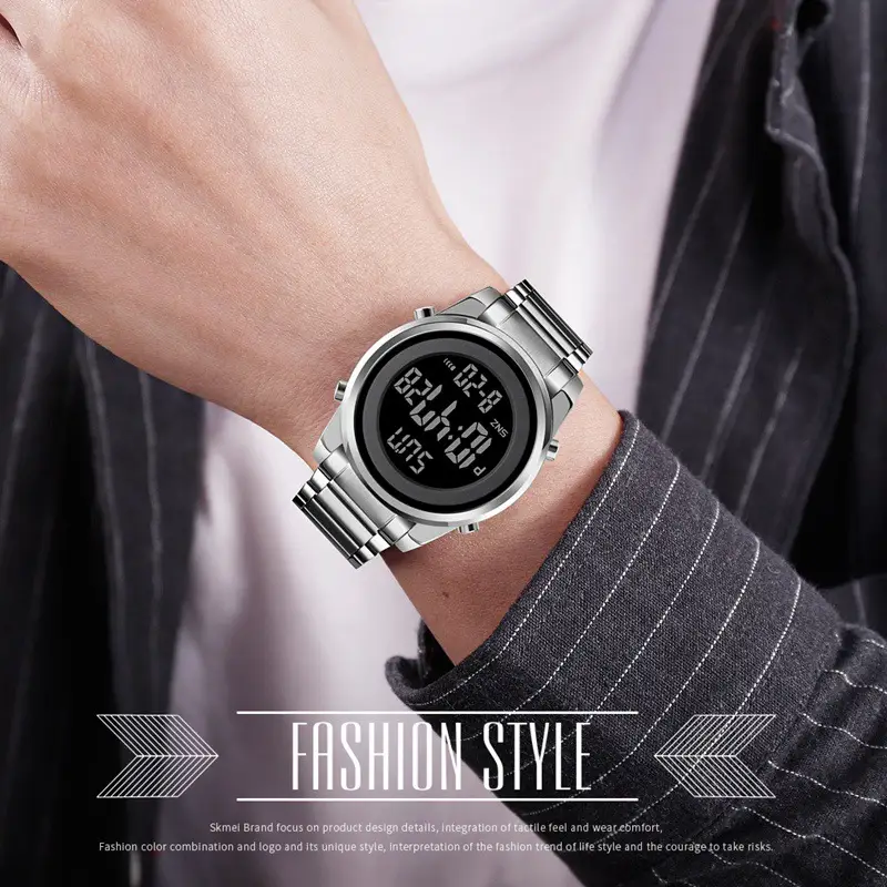 Skmei Digital Watch for Men Silver Stainless Steel