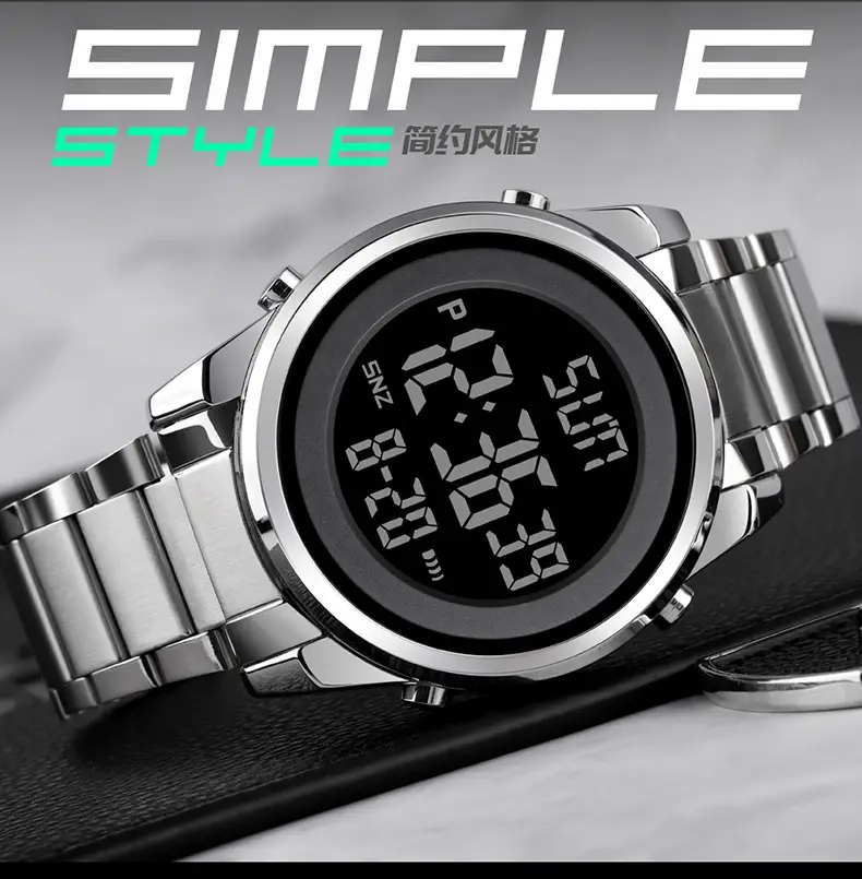 Skmei Digital Watch for Men Silver Stainless Steel — feature 6