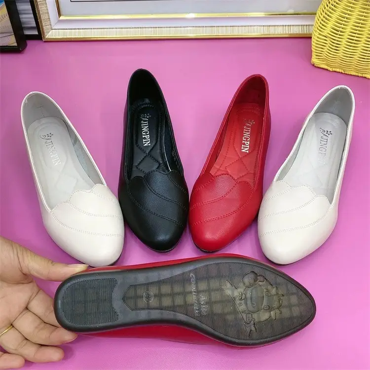 Soft Leather Single-layer Shoes Women's 2025 Summer New Women's Shoes Soft Sole Pointed Flat Shoes for Mother Middle-aged and Elderly Women's Leather Shoes — feature 7
