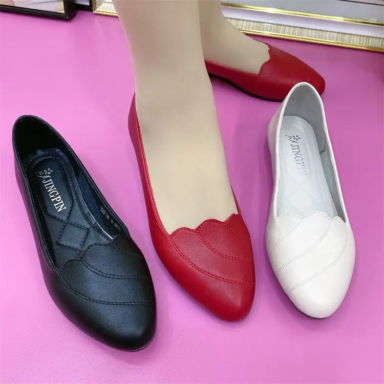 Soft Leather Single-layer Shoes Women's 2025 Summer New Women's Shoes Soft Sole Pointed Flat Shoes for Mother Middle-aged and Elderly Women's Leather Shoes — feature 8