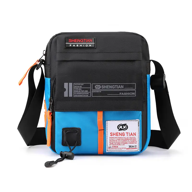 Men's Oxford Cloth Shoulder Bag Black Orange Multi Pocket - Image 6