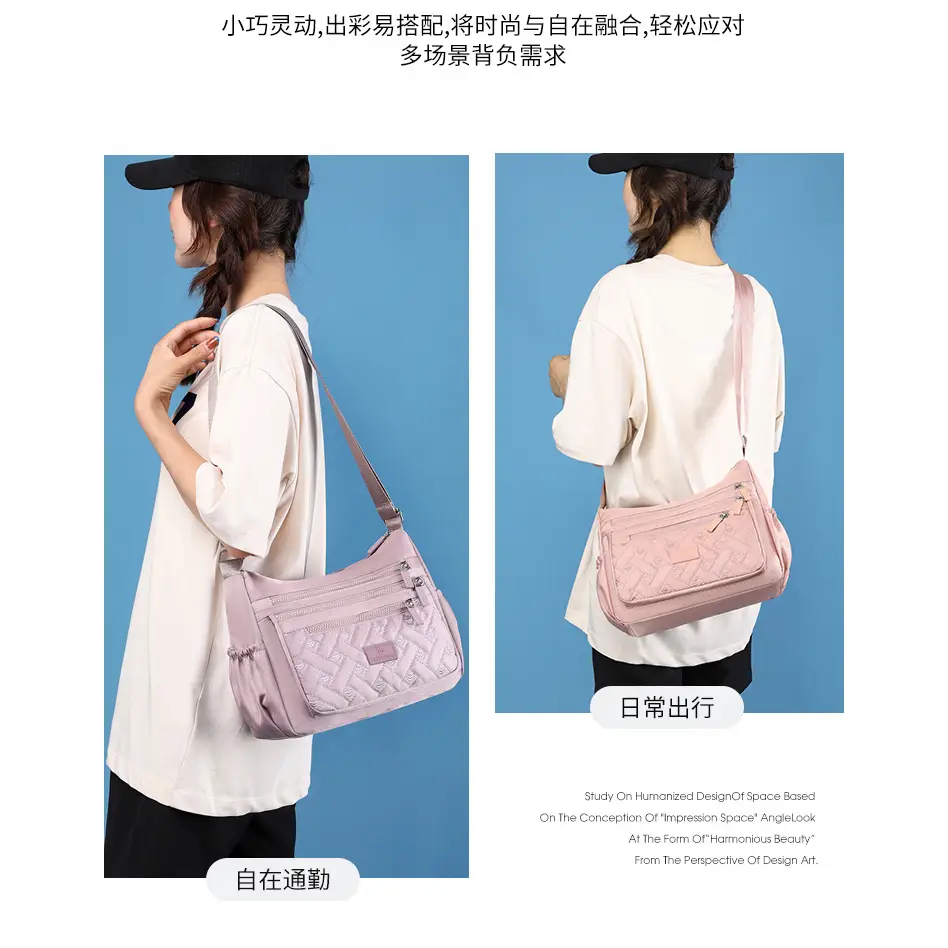 New Women's Embroidered Crossbody Bag Pink Large Capacity