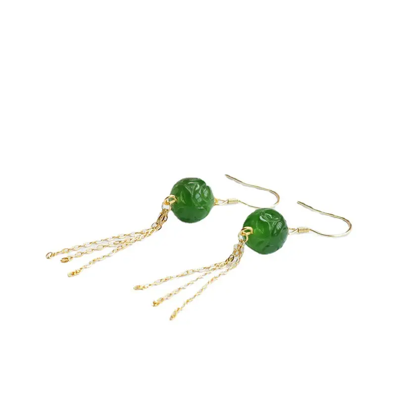 Green Jade Drop Earrings with Gold Chain for Women - Image 6