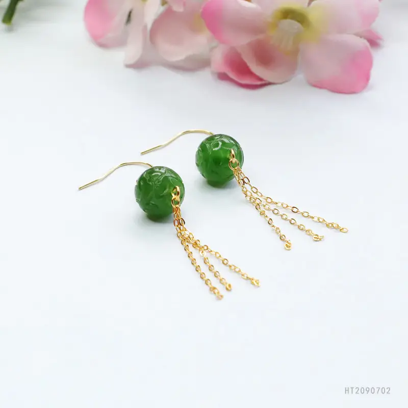 Green Jade Drop Earrings with Gold Chain for Women — feature 11