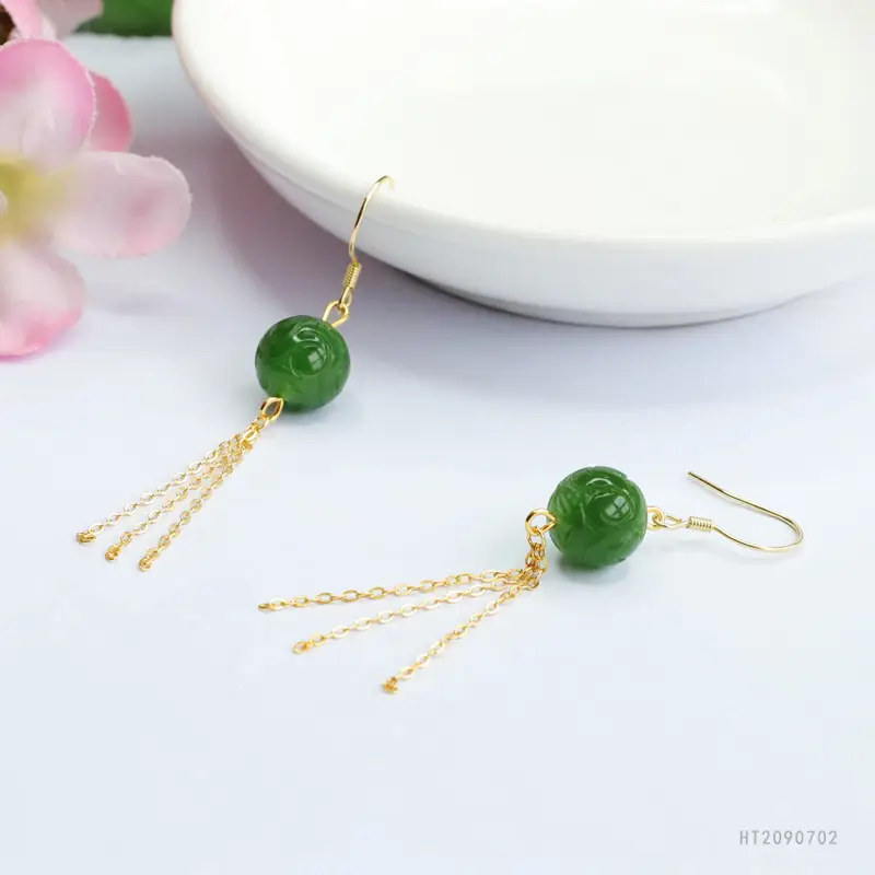 Green Jade Drop Earrings with Gold Chain for Women — feature 9
