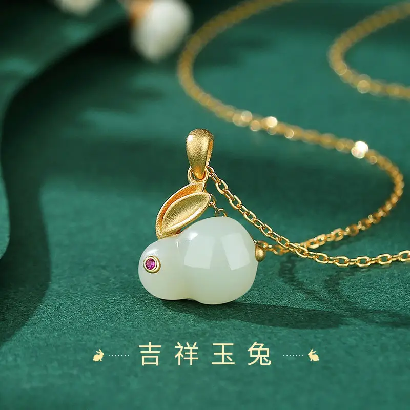 Women's Same Jade Rabbit Necklace with Gold Chain - Image 4