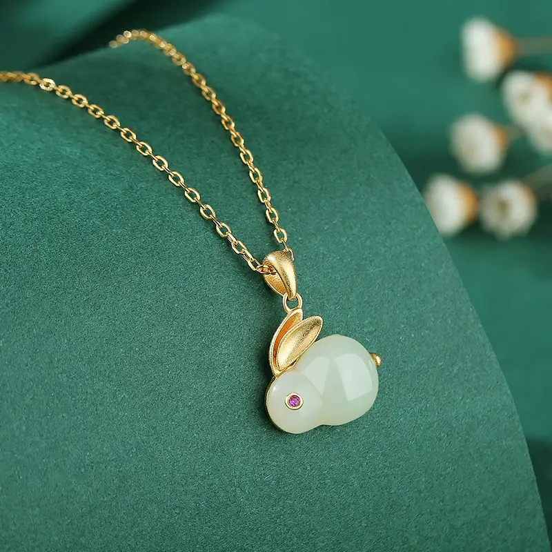 Women's Same Jade Rabbit Necklace with Gold Chain - Image 5