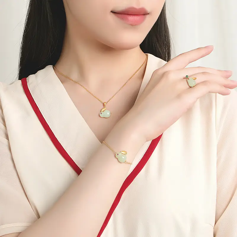 Women's Same Jade Rabbit Necklace with Gold Chain - Image 6