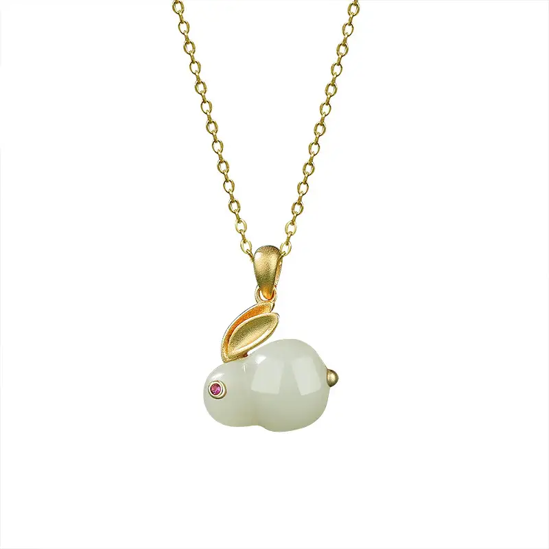 Women's Same Jade Rabbit Necklace with Gold Chain - Image 7