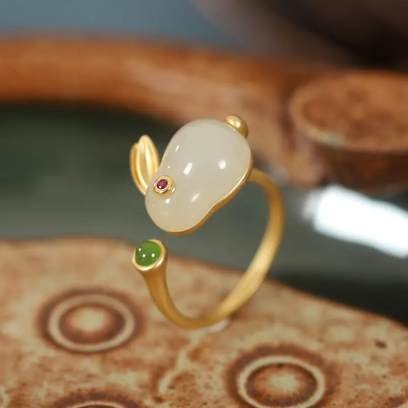 Women's Same Jade Rabbit Necklace with Gold Chain - Image 2