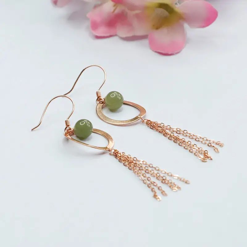 Guan Yu S925 Silver Inlaid Green Jade Ear Hooks