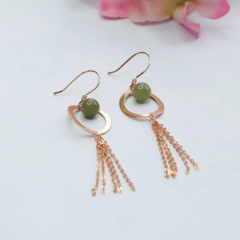 Guan Yu S925 Silver Inlaid Green Jade Ear Hooks