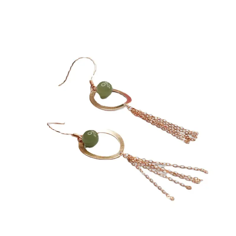 Guan Yu S925 Silver Inlaid Green Jade Ear Hooks