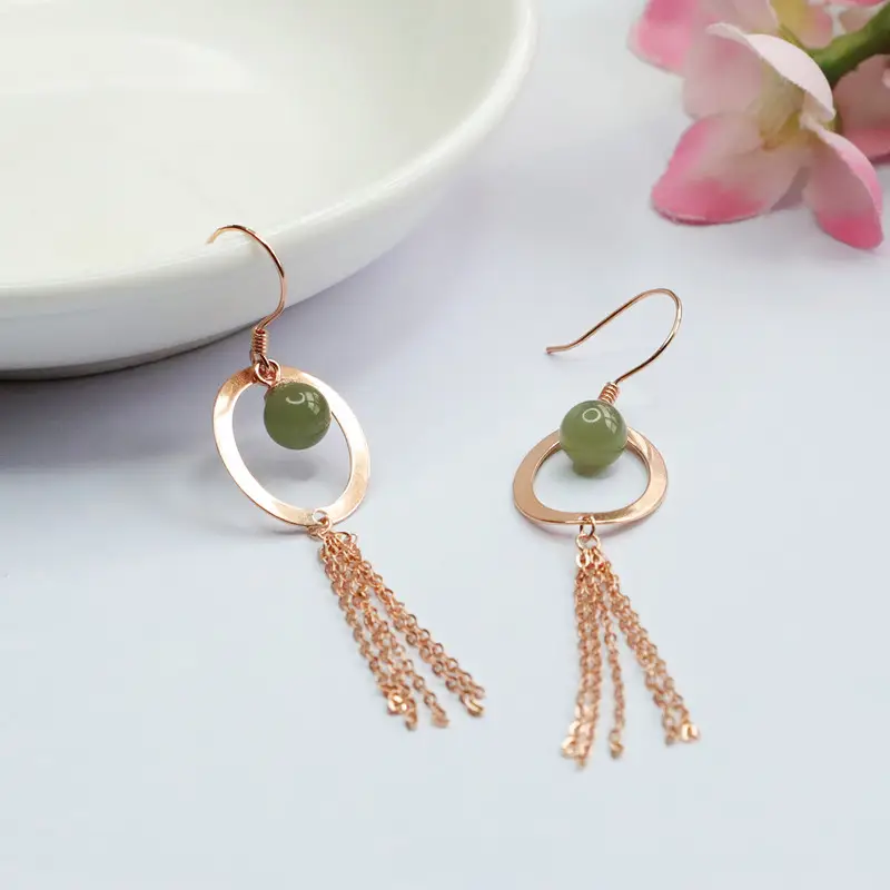 Guan Yu S925 Silver Inlaid Green Jade Ear Hooks — feature 11