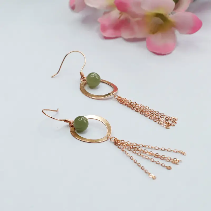 Guan Yu S925 Silver Inlaid Green Jade Ear Hooks — feature 7