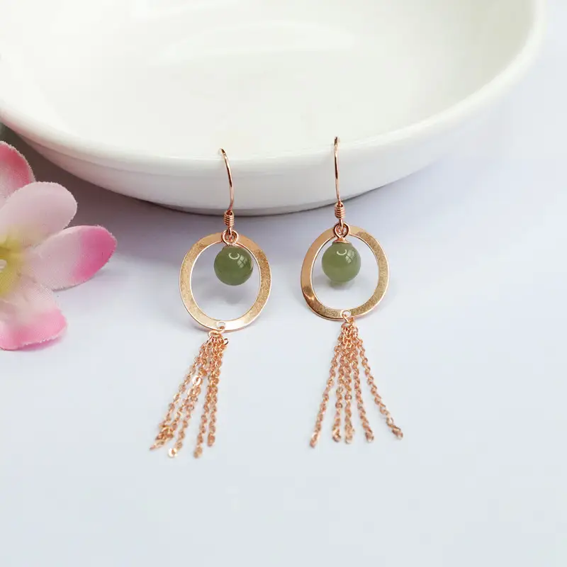 Guan Yu S925 Silver Inlaid Green Jade Ear Hooks — feature 8