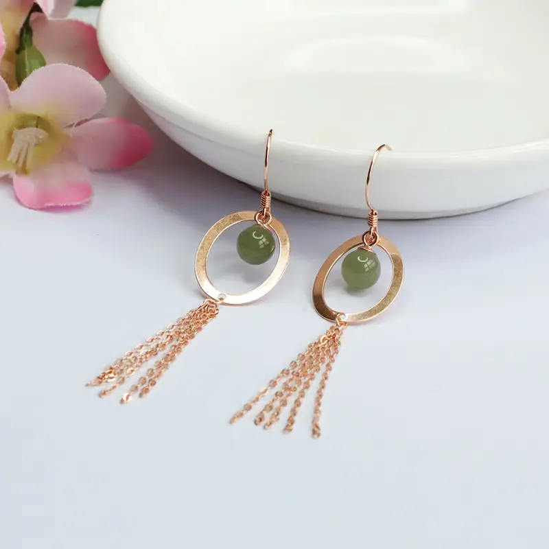 Guan Yu S925 Silver Inlaid Green Jade Ear Hooks — feature 9