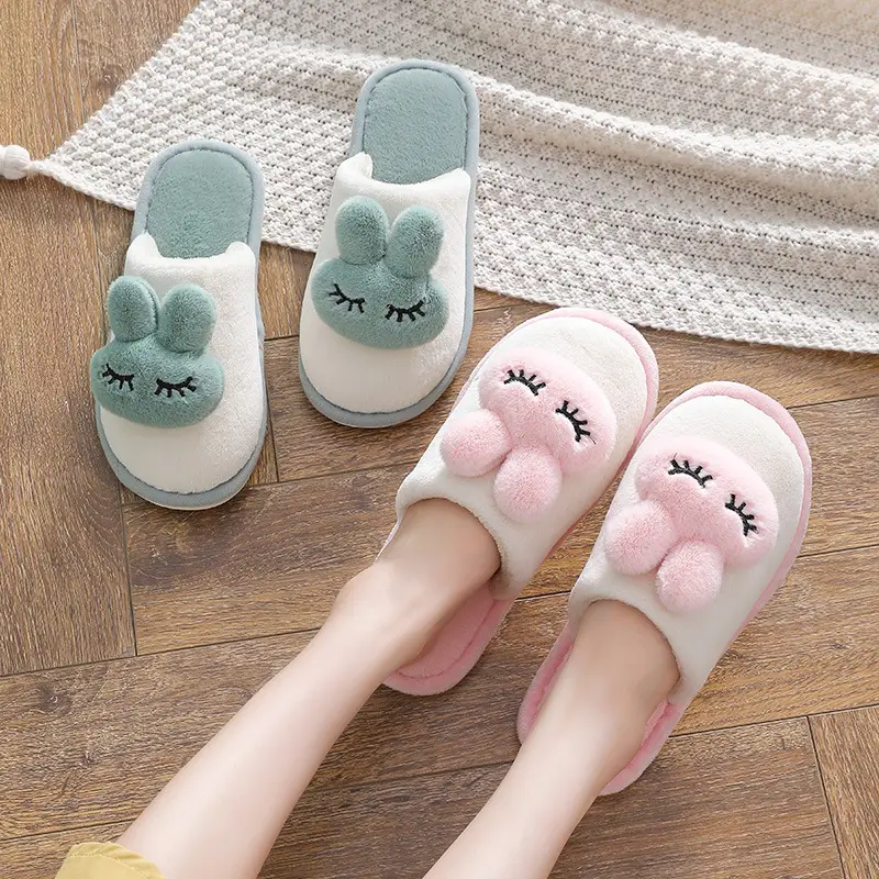 Cotton slippers autumn and winter plush warm indoor men and women couple fluffy slippers cute non-slip mute cotton slippers wholesale