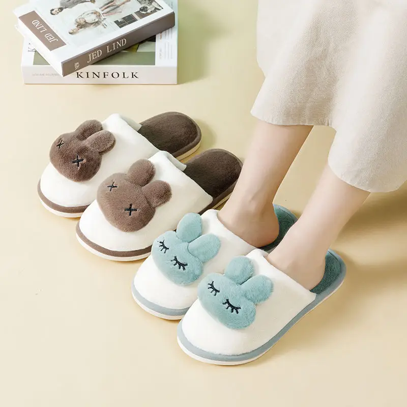 Cotton slippers autumn and winter plush warm indoor men and women couple fluffy slippers cute non-slip mute cotton slippers wholesale